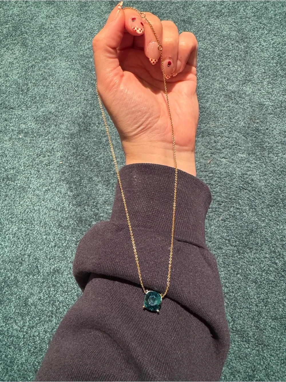 Gold Plated Necklace with Teal Blue Gemstone